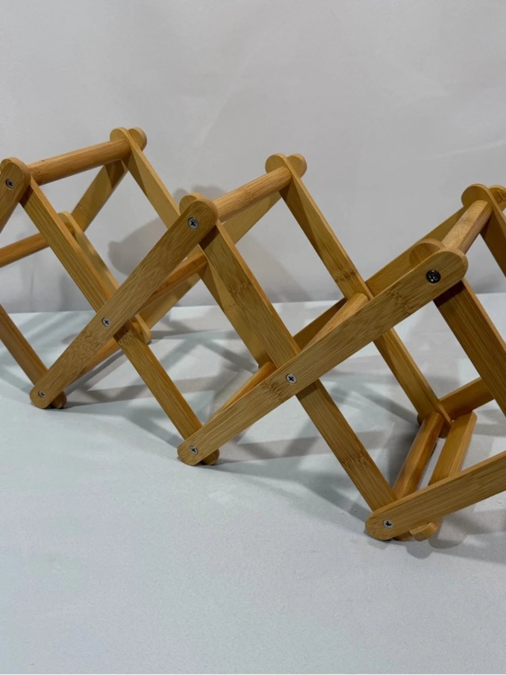 Accordion Wine Rack Bamboo Five Bottle Wooden Folding Storage Towel Holder